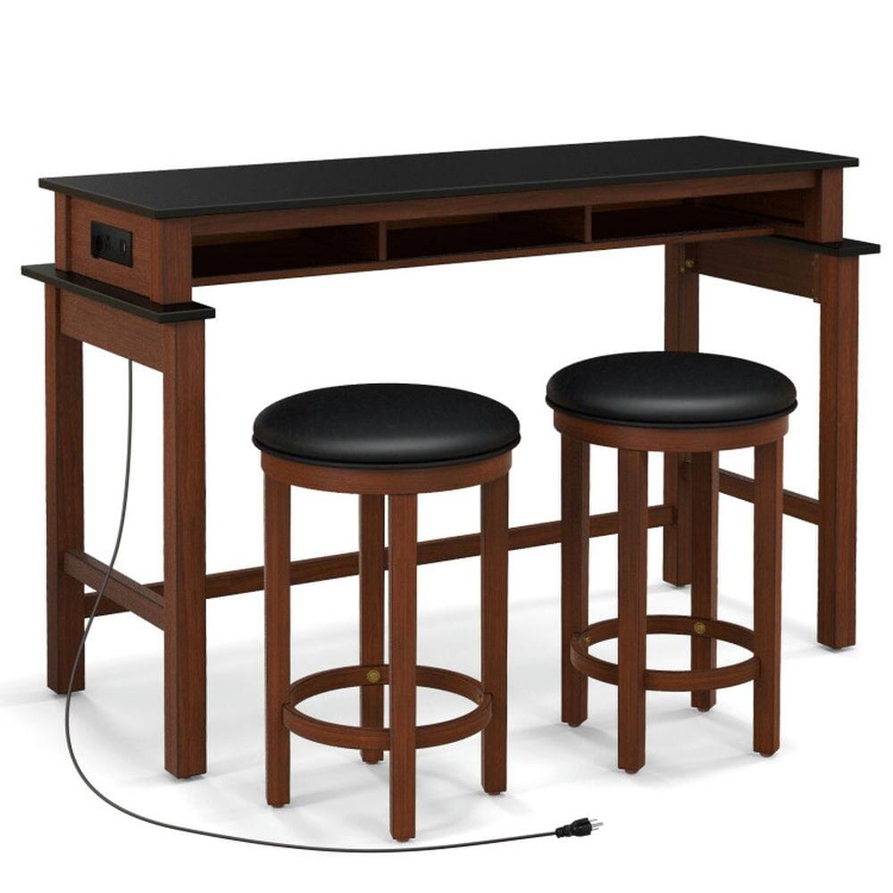 Alt View 1. Kadyn - 3-Pc Home Bar Set with 2 Upholstered Bar Stools Outlets and USB Ports-Black, Dining Table - Black.