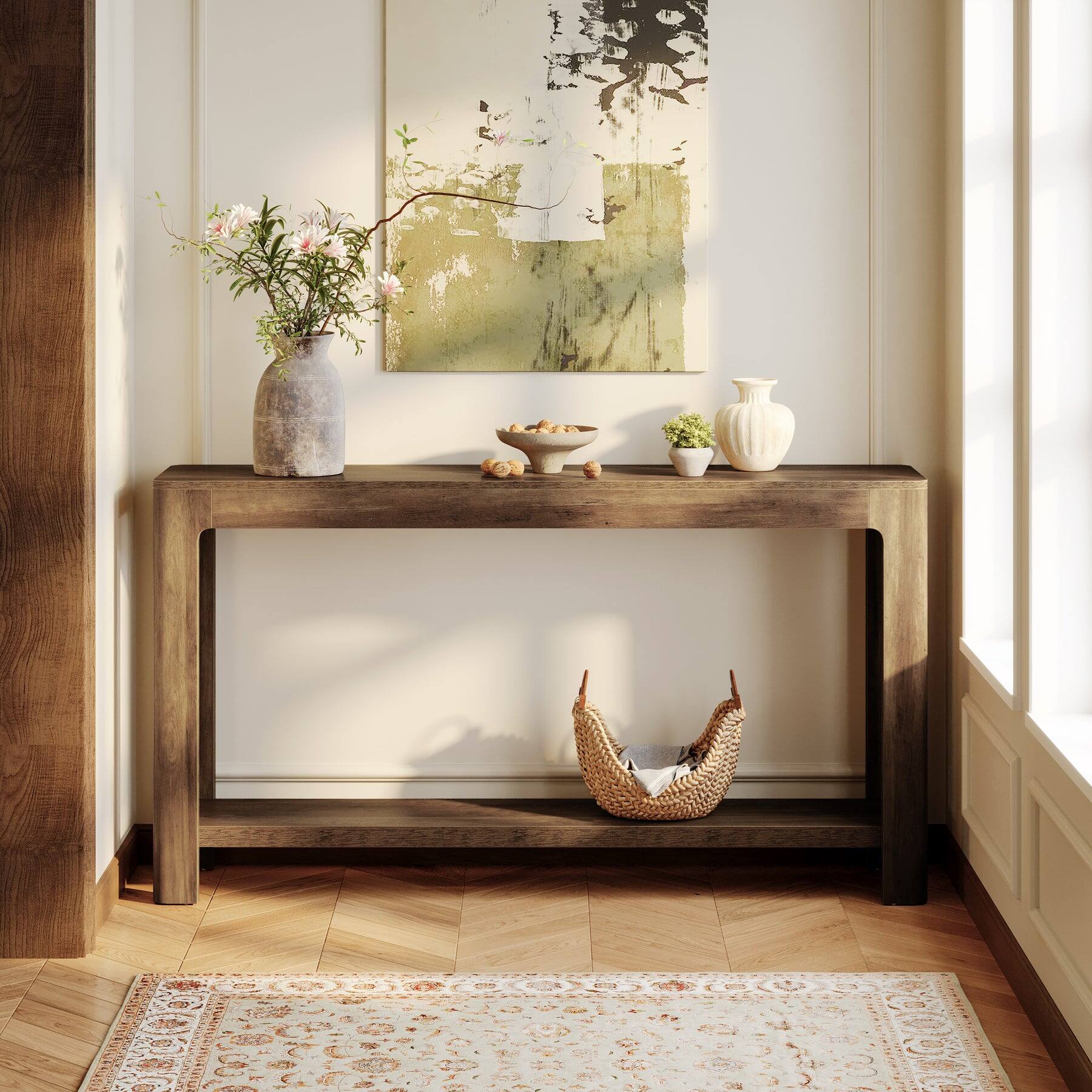 Alt View 1. Tribesigns - Console Table with Engineered Wood Construction and Space-Saving Design for Entryway and Hallway - Brown.