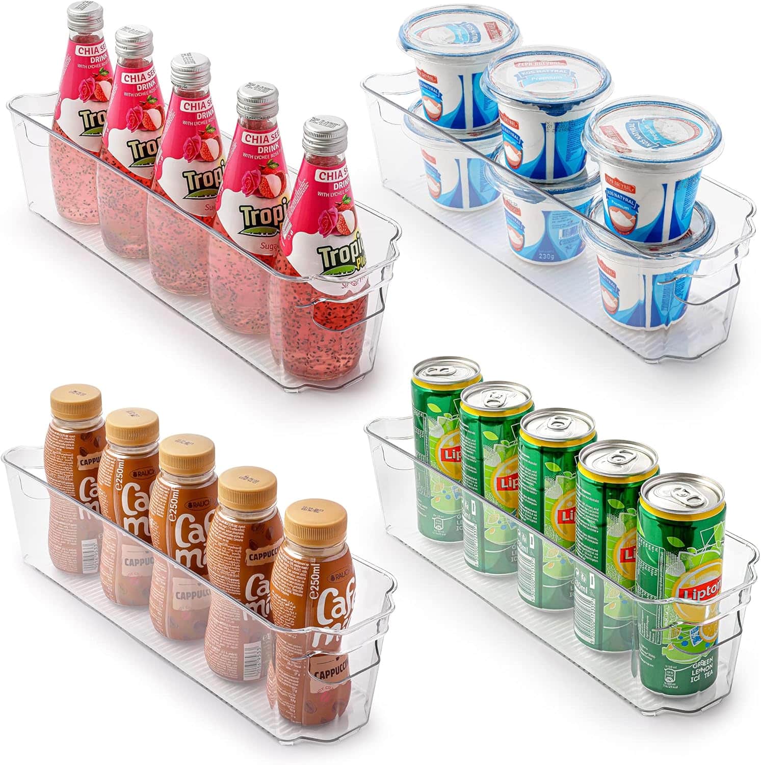 Zulay Kitchen - 4 Pack Refrigerator Organizer Bins - Narrow Fridge Organizers and Storage - Clear