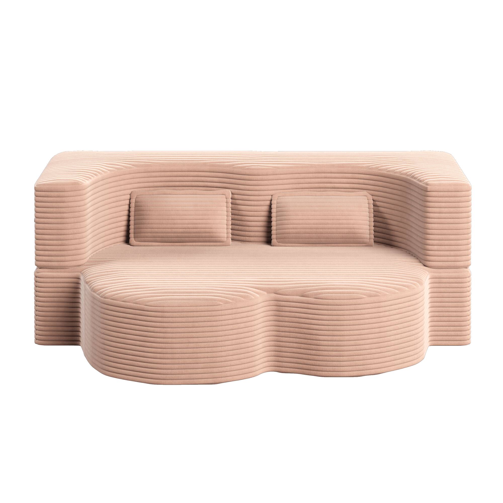 Alt View 7. GOODSILO - Convertible Plush Corduroy Floor Sleeper Sofa with Dual Pillows for Living Room and Guest Use - Pink.