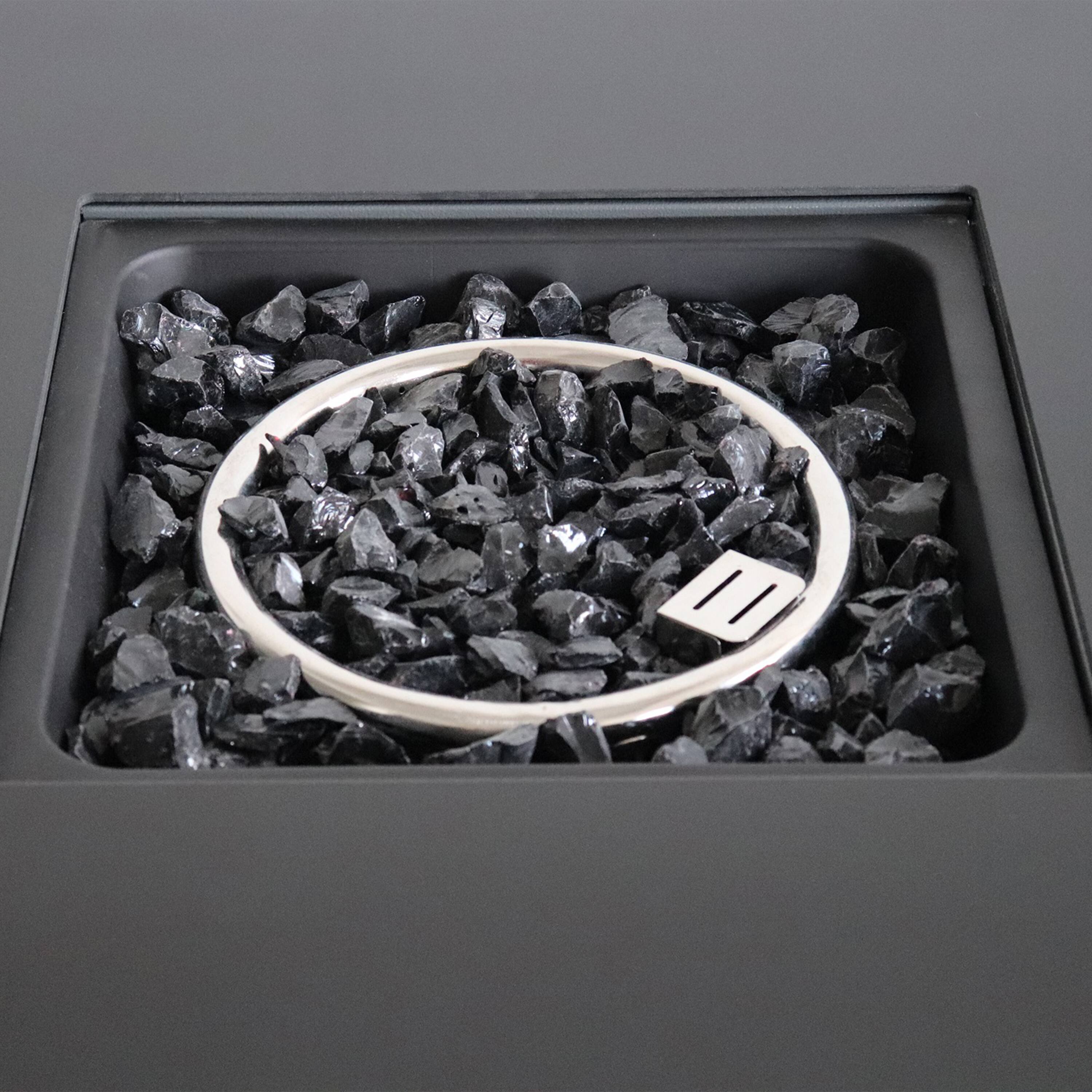 Back. Mondawe - 25" H x 30" W Steel Outdoor Fire Pit Table with Lid - Gray.