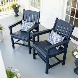 Fortune Candy - HIPS Poly Lumber Patio Dining Chair Set of Two, All Weather Resistant, for Porch Yard Garden ( 2 Piece) - Navy Blue