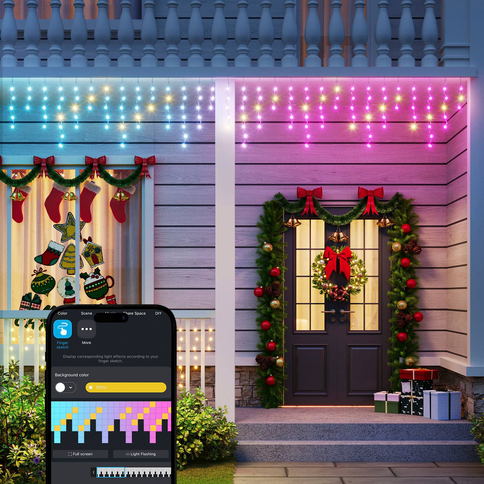 Color Scene Charge Space DIY ... inger satrh More Display corresponding light etazts according to the Pou tinger sketch Background color 100% + Full Sureen - - Light Flashing -