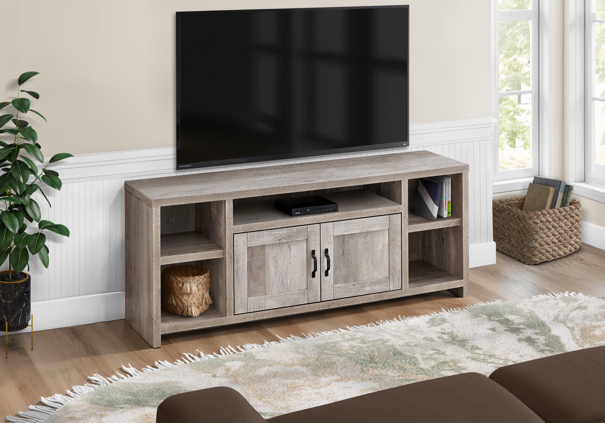 APRILSOUL - Tv Stand 60 Inch Console Media Storage Cabinet Beige Laminate Living Room Bedroom - Brown