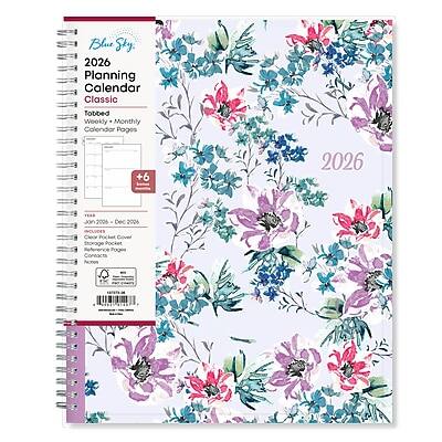 Blue Sky  
2026 Planning Calendar Classic  
Tobbed Weekly Monthly Calendar Pages +6  
2026  
INCLUDES Clear Pocket Cover Storage Pocket Reference Pages  
Contacts Notes  
Jan 2026 - Dec 2026  
Image Pocket  
Contacts  
Notes