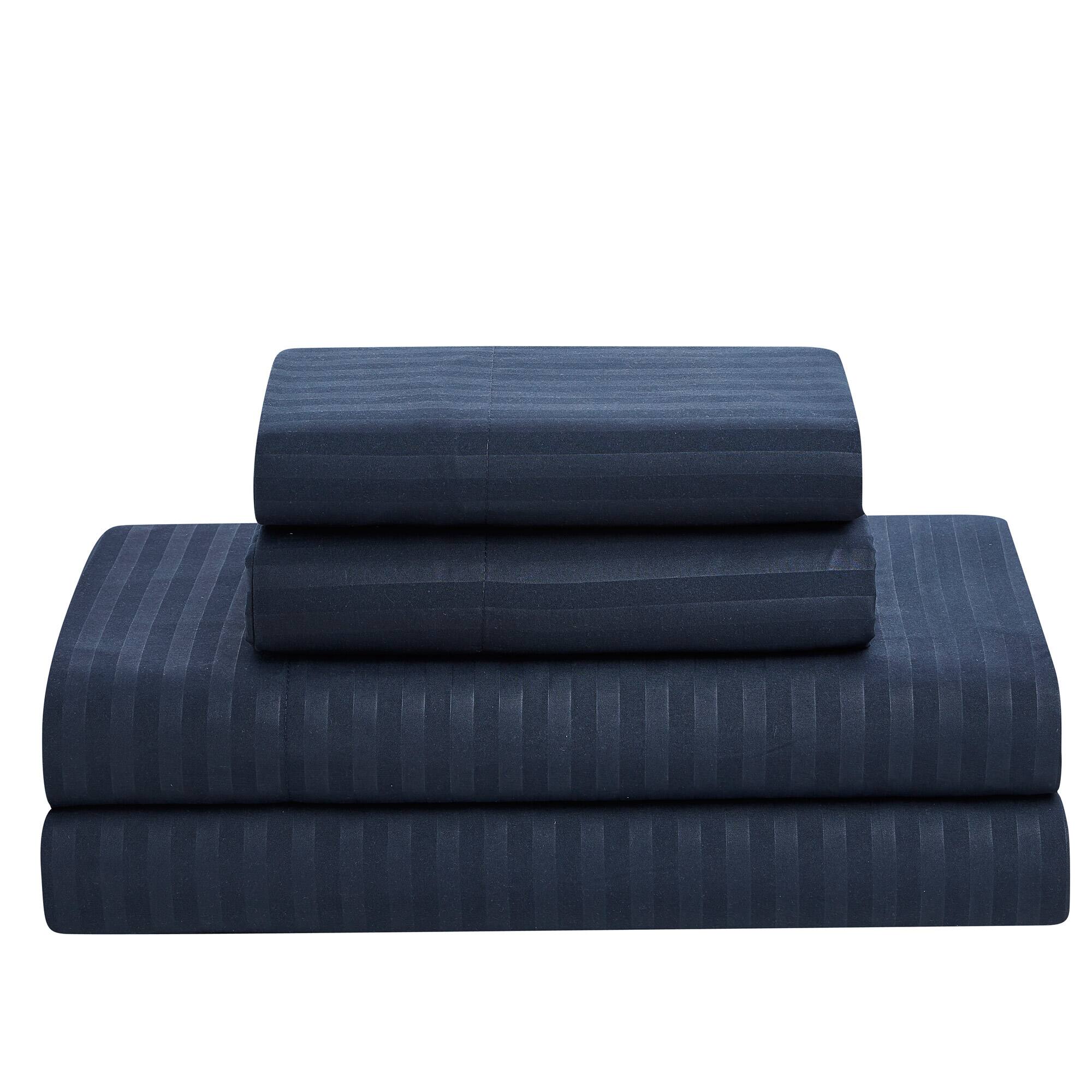 Back. Sweet Home Collection - 8 Piece Embossed Dobby Stripe Bed in a Bag All Season Complete Set with Sheets - Queen - Navy.