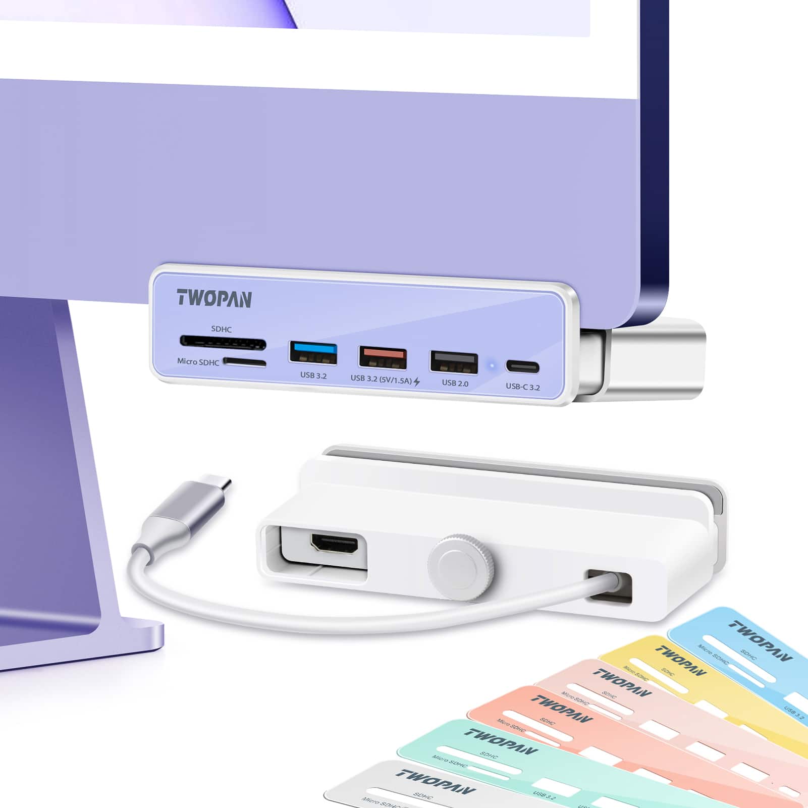 The text on the image appears to be a mix of repeated and jumbled words. Here is the corrected and grouped version:
- TWOPAN
- SDHC
- MicroSDHC
- USB 3.2
- USB 3.2/1.5A
- USB-C 3.2
- USB 2.0
- USB-A 4
This text likely refers to the ports and specifications of a device.