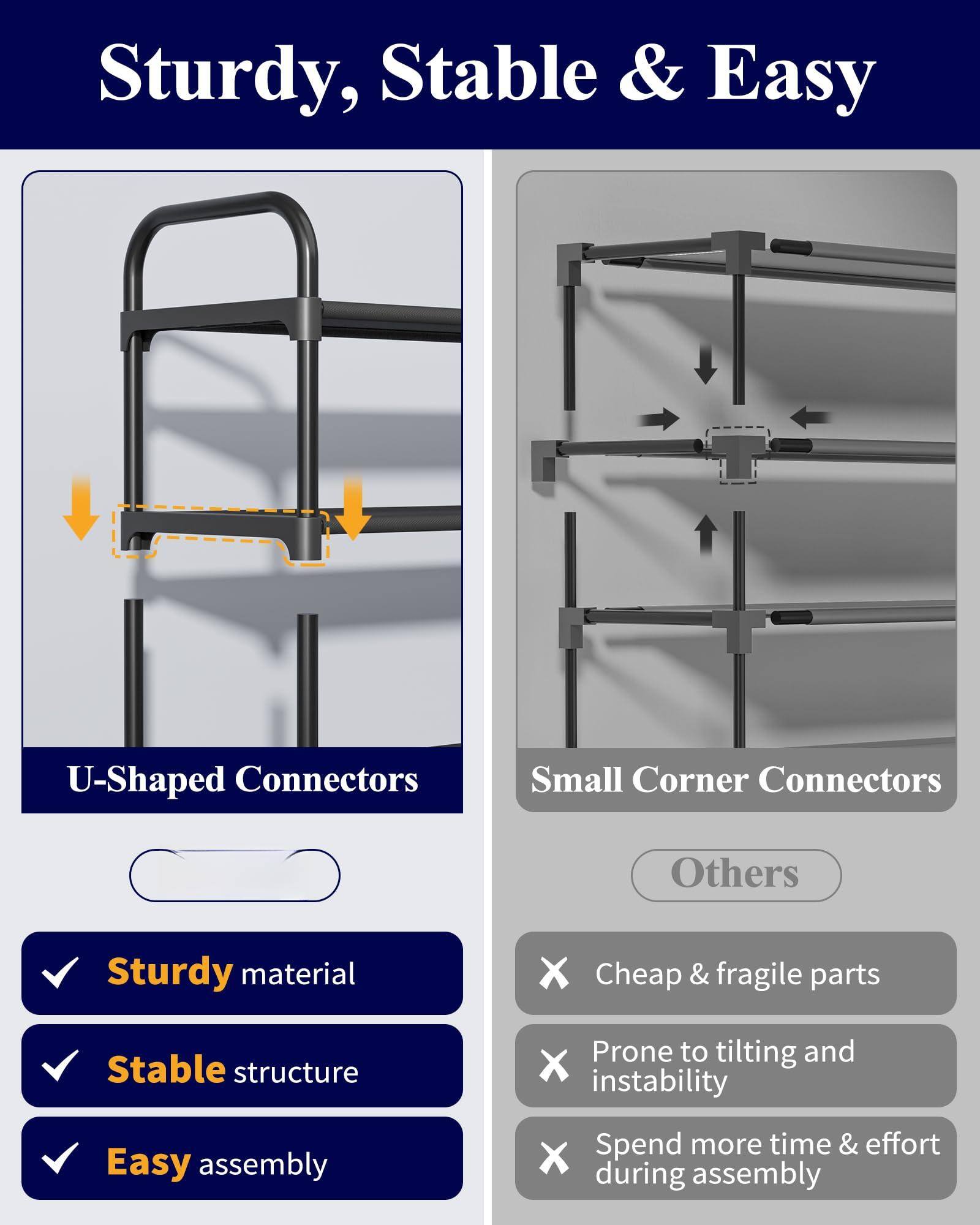 Sturdy, Stable & Easy

U-Shaped Connectors

- Sturdy material
- Stable structure
- Easy assembly

Small Corner Connectors

Others

- Cheap & fragile parts
- Prone to tilting and instability
- Spend more time & effort during assembly