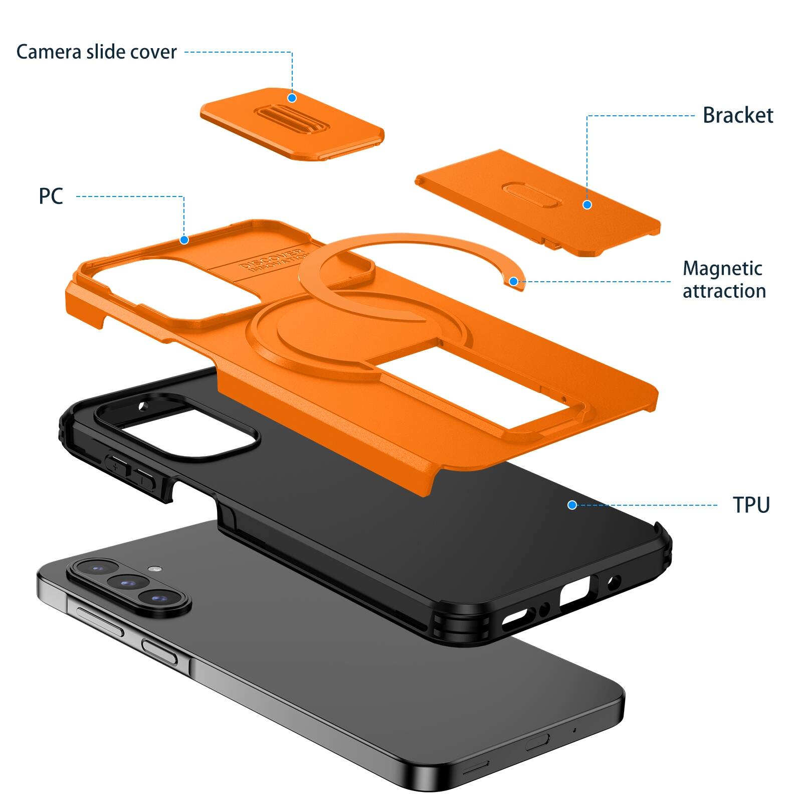 Camera slide cover  
Bracket  
PC  
Magnetic attraction  
TPU