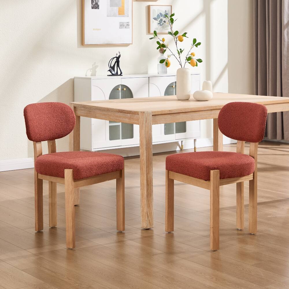 Alt View 4. Loheer - Loheer Wooden Dining Chairs Set of 2 Modern Fabric Upholstered Kitchen Farmhouse Dinner Chair Dark Orange - Dark Orange.