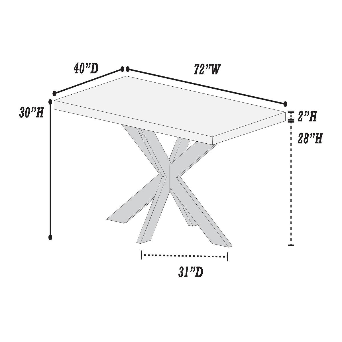 40"D  
72"W  
30"H  
2"H 28"H  
31"D