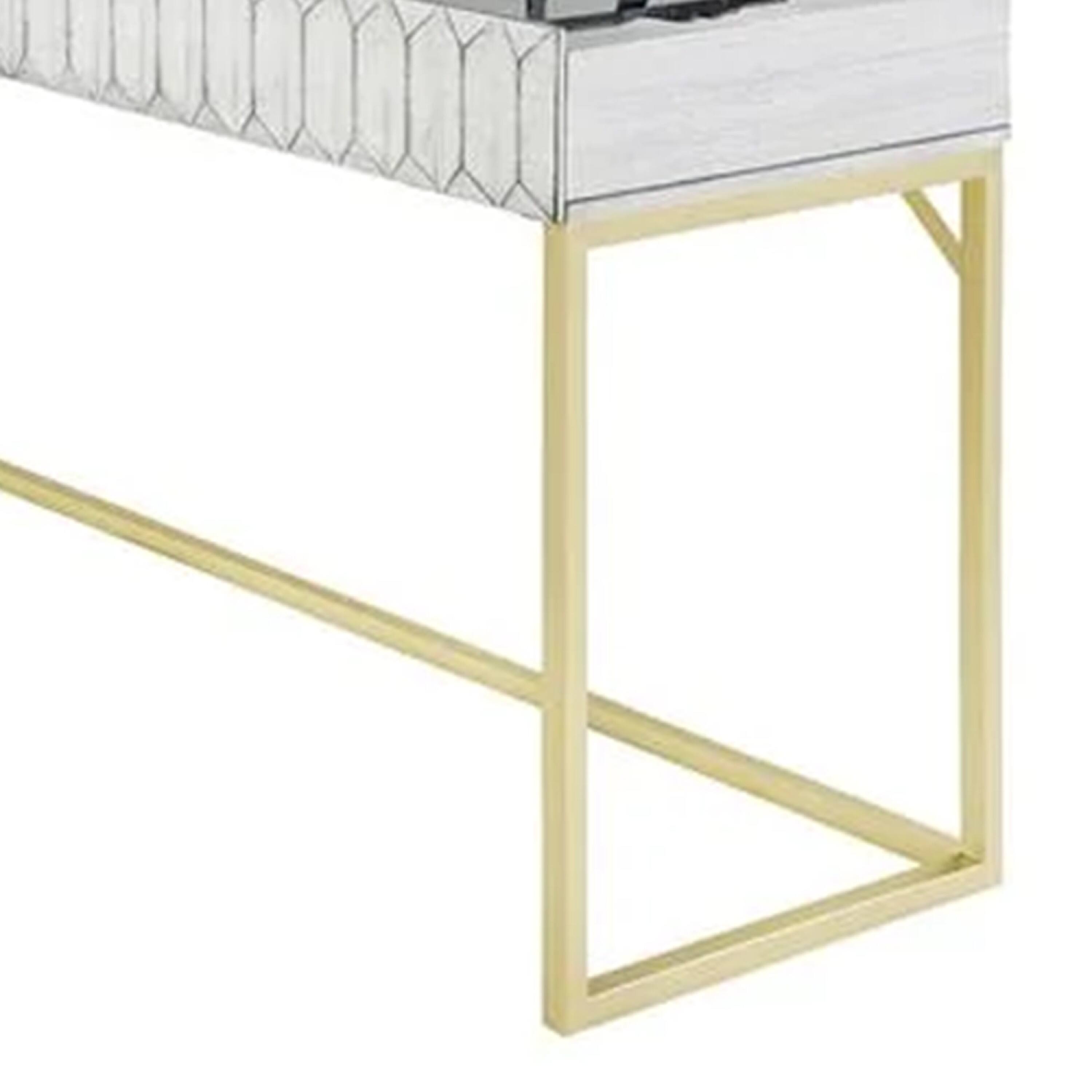 Back. Manhattan Lane - Fredie Corner Desk with Lift-Top USB Port, Gold Frame, Antique White - Antique White, Gold.