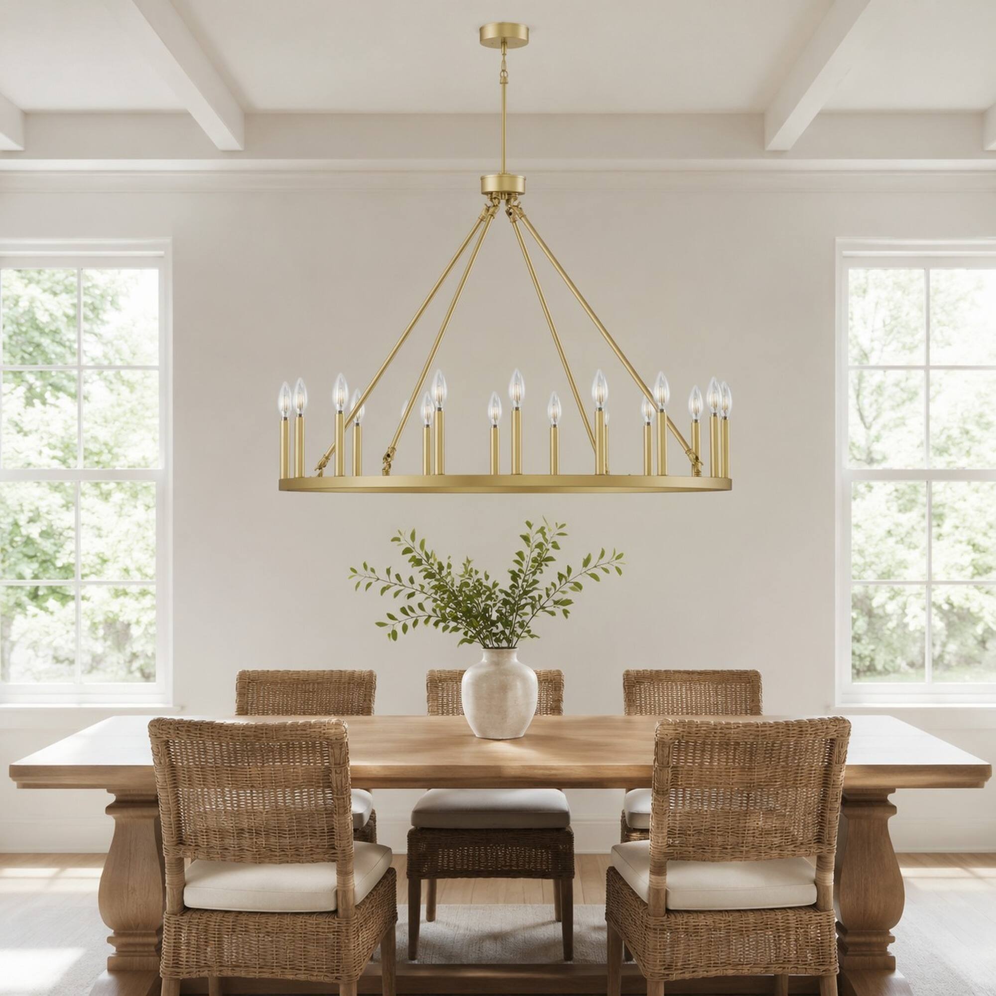 Left. RYHNUYNE - 39.3" Gold 16-Light XL Round Farmhouse Metal Wagon Wheel Chandelier for Dining Room Living Room Foyer Entryway - Gold.