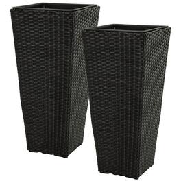 Sunnydaze - 24" H Polyrattan Tall Square Planter - Set of 2 - Black