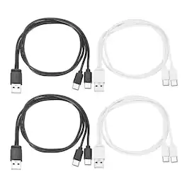 Unique Bargains - Multi USB A to 2 USB-C Splitter, 2-in-1, 20in, 5V 1A, 4pcs - for Phone/Power Bank/Tablet - Black, White