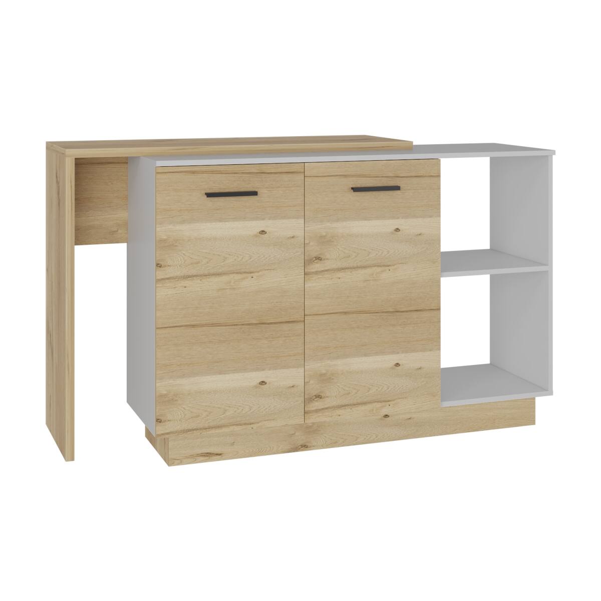 Left. Loheer - Loheer White and Light Oak Kitchen Island Double Door Cabinet - White / Light Oak.