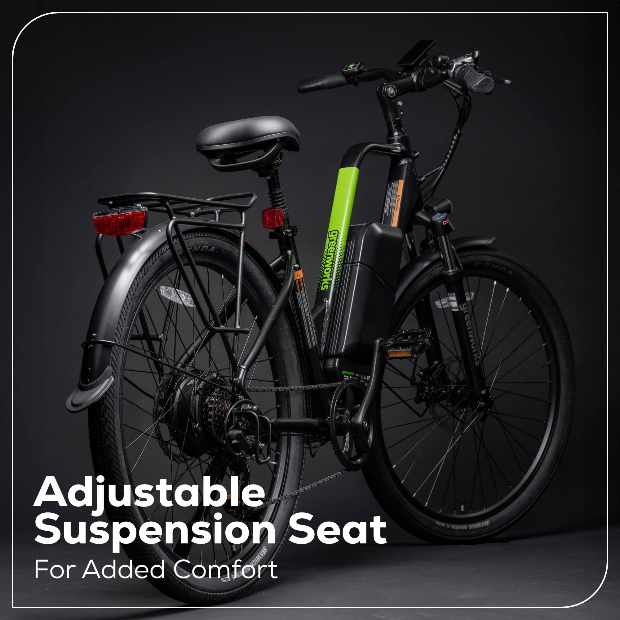 Alt View 7. Greenworks - Greenworks 60V Electric Commuter Bike for Adults, 27.5" Tires, 500W Peak Motor, Removable Battery (Bike Only) - Green.