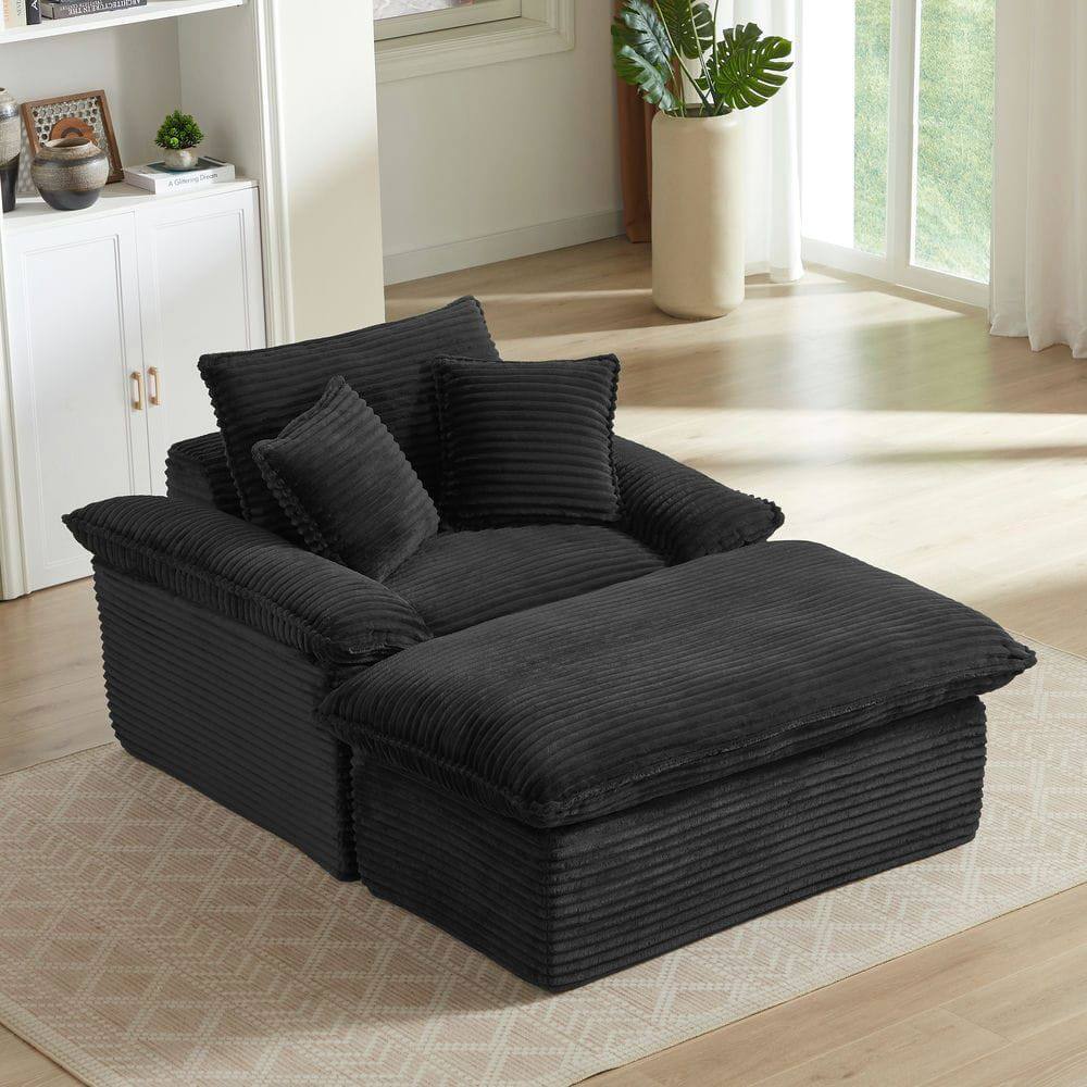 Angle. Kadyn - 51.97 inch modern comfortable cushioned compression single seat sofa with unique footrest design, Black - Black.