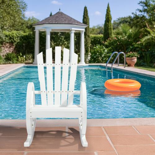 Alt View 8. Winado - 1PC 23.5inch Wooden Wagon Rocking Adirondack Chair with High Back, Slatted Seat, Wheel Armrestfor Indoor Outdoor Garden - White.