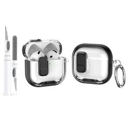 Dteck - For Airpods Pro 3rd Gen (2025) Shockproof Clear Safety Lock Design Case With Metal Ring + Clean Pen - Black