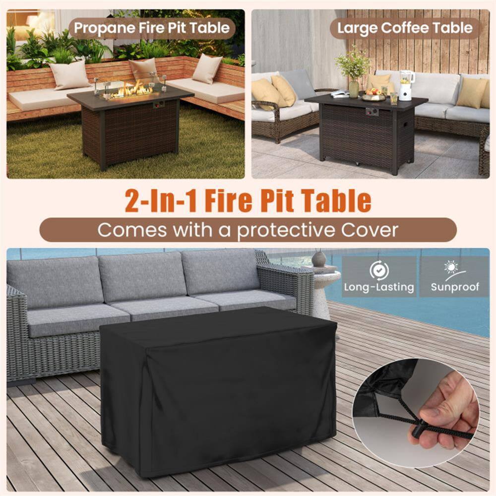 Propane Fire Pit Table  
Large Coffee Table  

2-In-1 Fire Pit Table  
Comes with a protective Cover  

Long-Lasting  
Sunproof