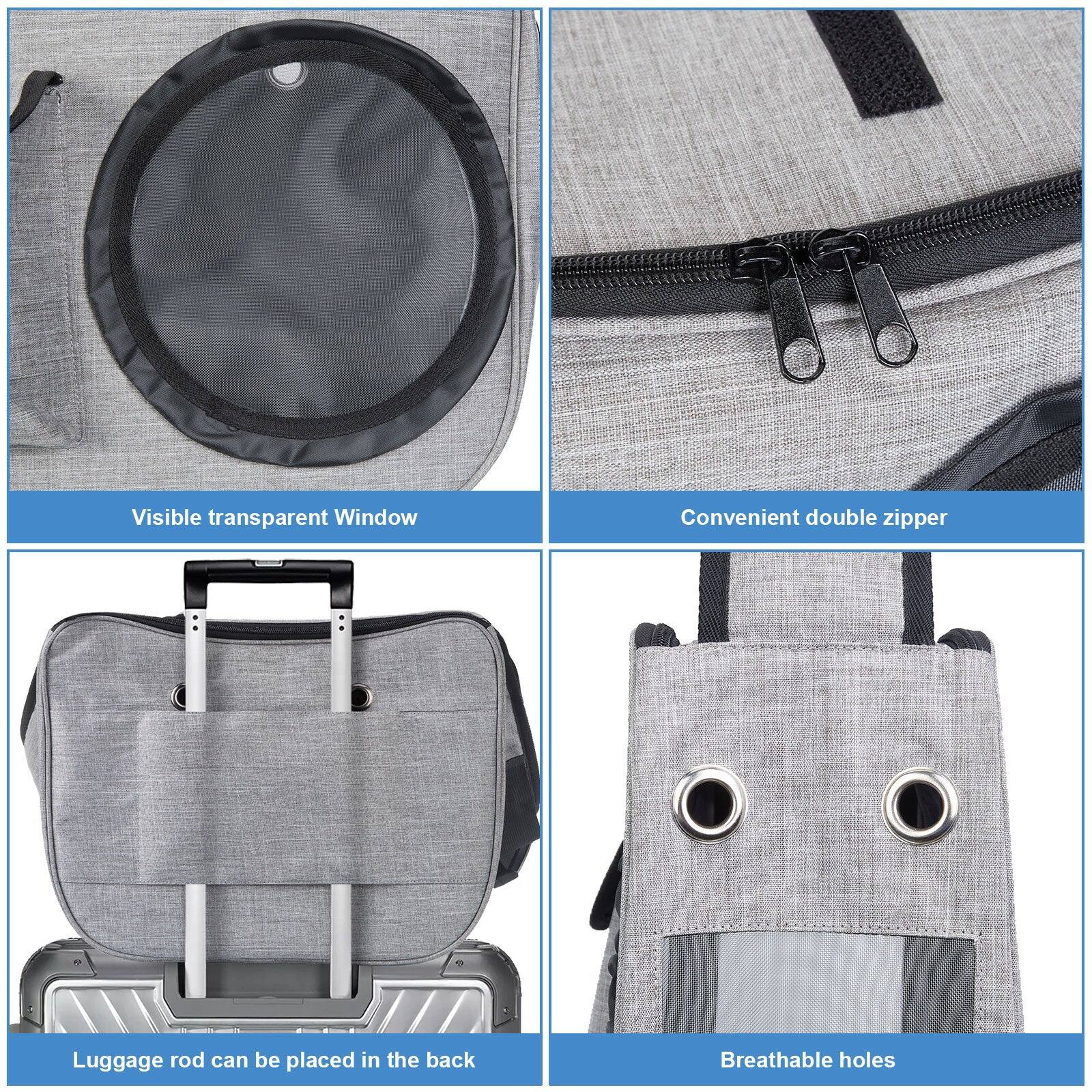 Visible transparent Window  
Convenient double zipper  
Luggage rod can be placed in the back  
Breathable holes