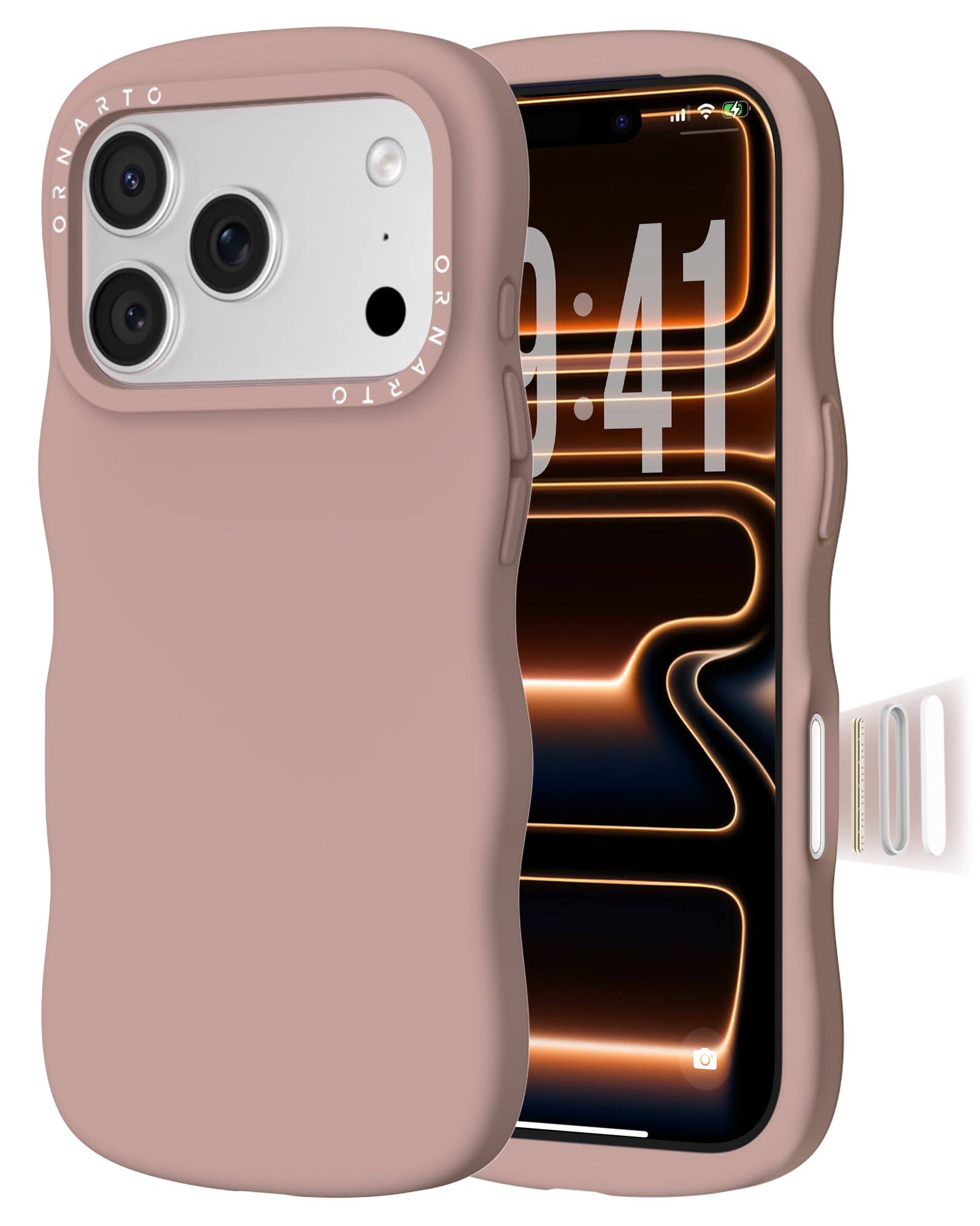 Ornarto - for iPhone 17 Pro Case 6.3", Wavy Liquid Silicone Protection Case with Camera Control Button - Latte