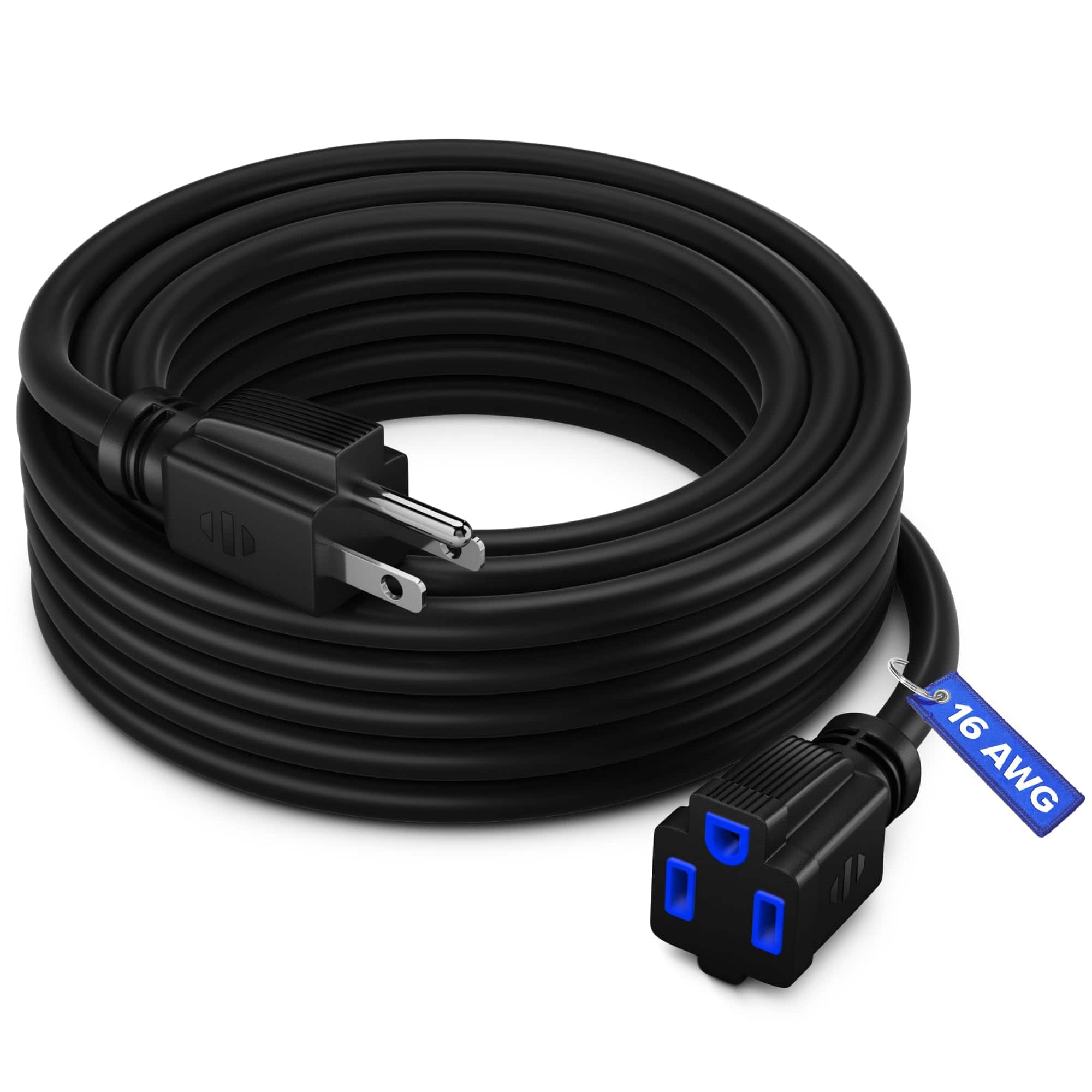Maximm - Extension Cord 15 Ft – Indoor & Outdoor Power Cords, 16 AWG SJTW, Heavy Duty, ETL Listed - BLACK blue
