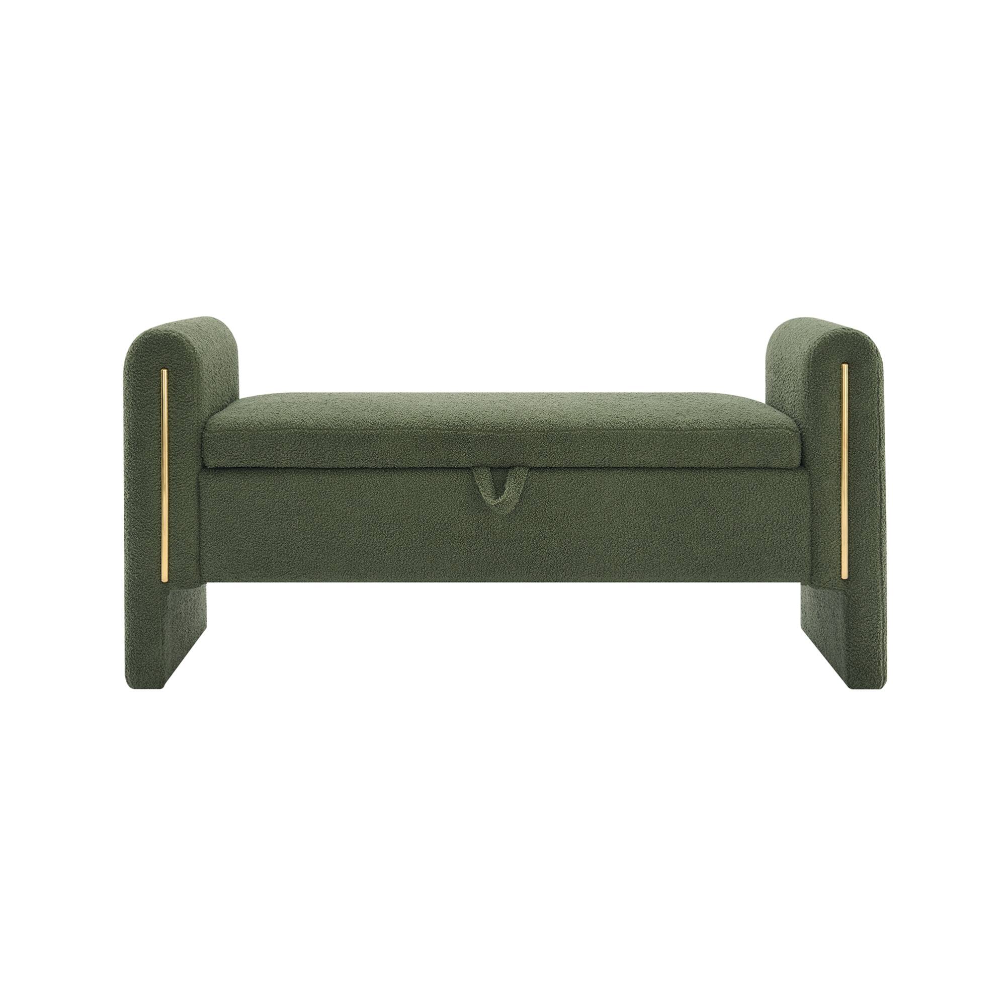Back. GOODSILO - Modern Upholstered Storage Bench with Arms, Large Foot Rest Stool for Living Room and Bedroom - Olive Green.