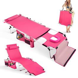 Winado - Foldable Tanning Chair with Face Hole, Carrying Bag for Sun Tanning, Laying Out Chairs, Tanning Lounger Outdoor Beach - Pink