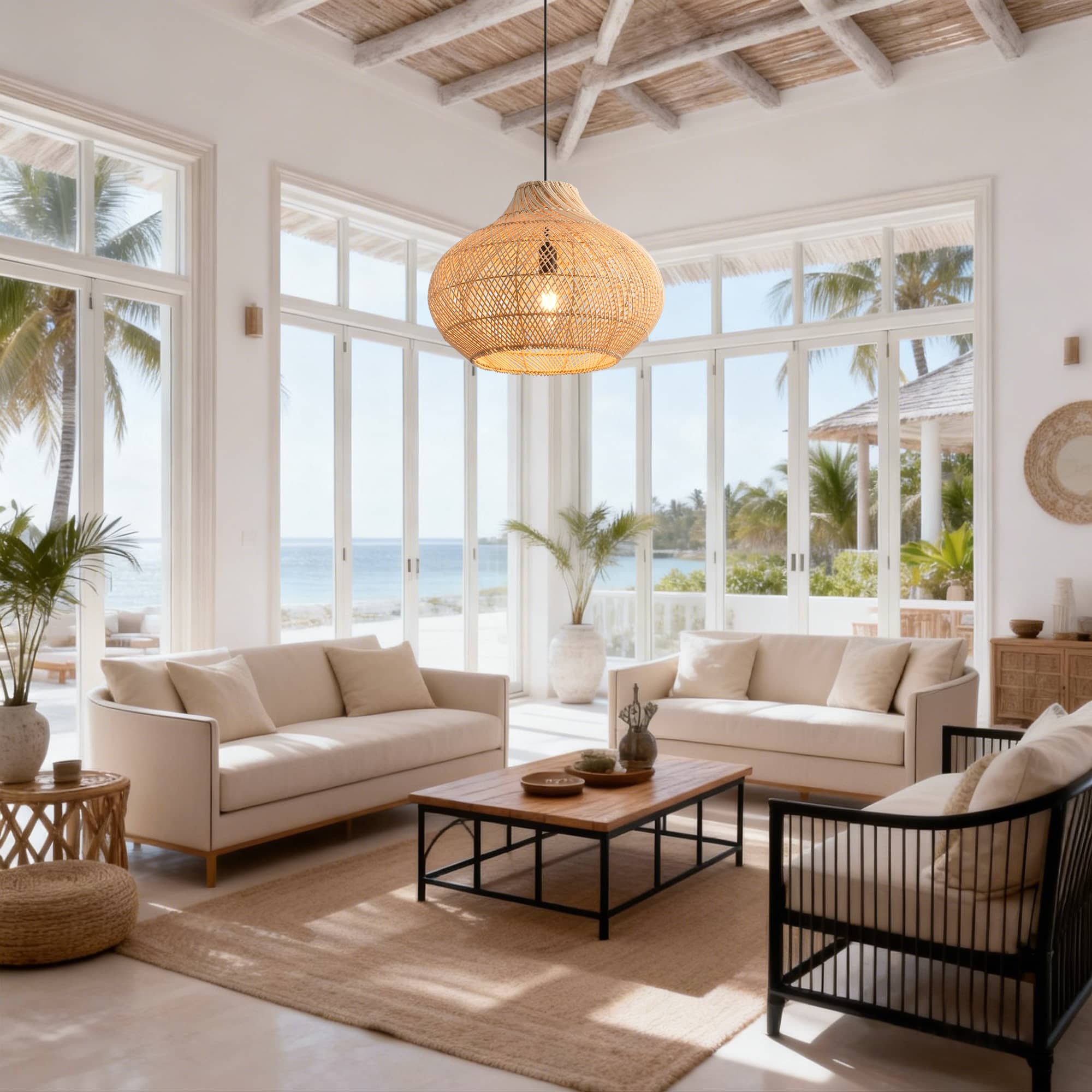 Parrot Uncle - 1-Light Retro Rattan Hand-Woven Dome Hanging Pendant Light - Brown