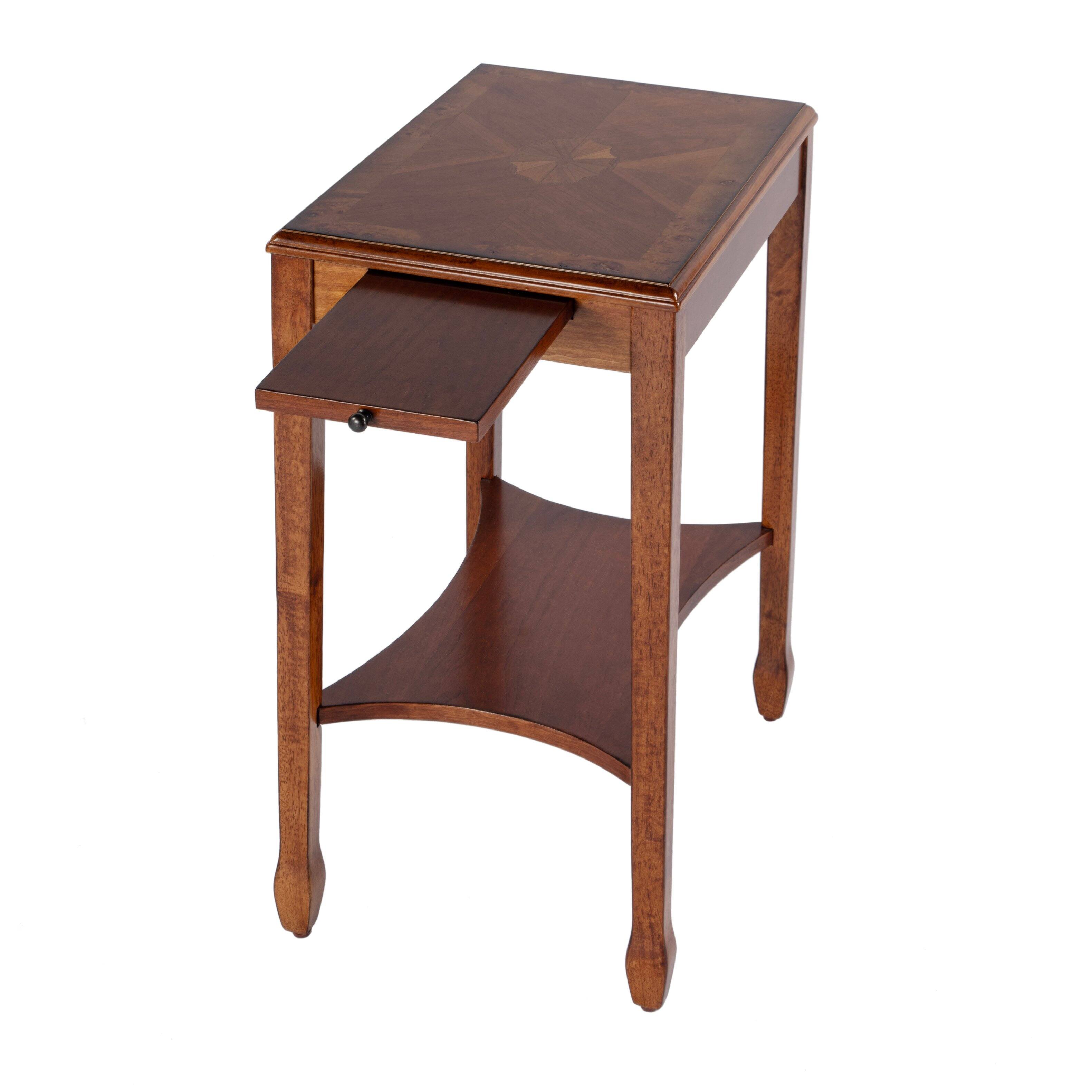 Alt View 1. Butler Specialty - Gilbert 12 in. W Rectangular Wood End Table with Pull-Out Tray and Lower Open Shelf - Medium Brown.