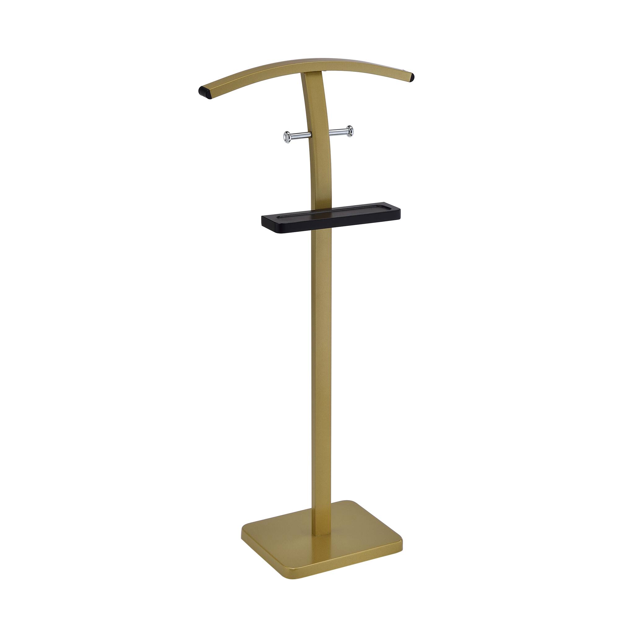 Angle. Kings Brand Furniture - Kings Brand Furniture Freestanding Clothing Valet Rack Stand, Metal & Wood Suit Rack with Clothing Bar, Accessory Tray - Gold / Black.