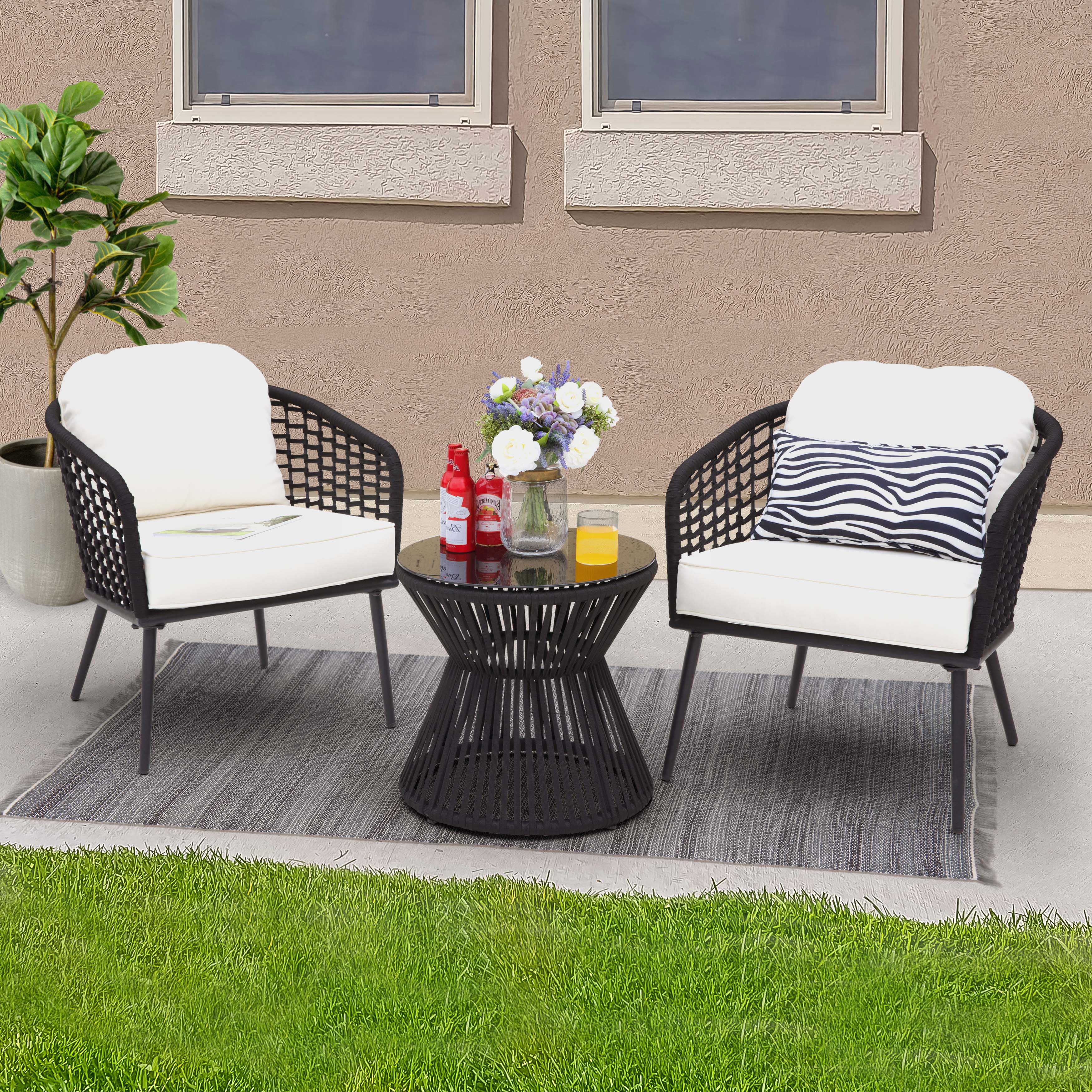 Left. Nuu Garden - Outdoor 3-Piece Patio Bistro Set, 1 Coffee Table and 2 Chairs, Black - Black.