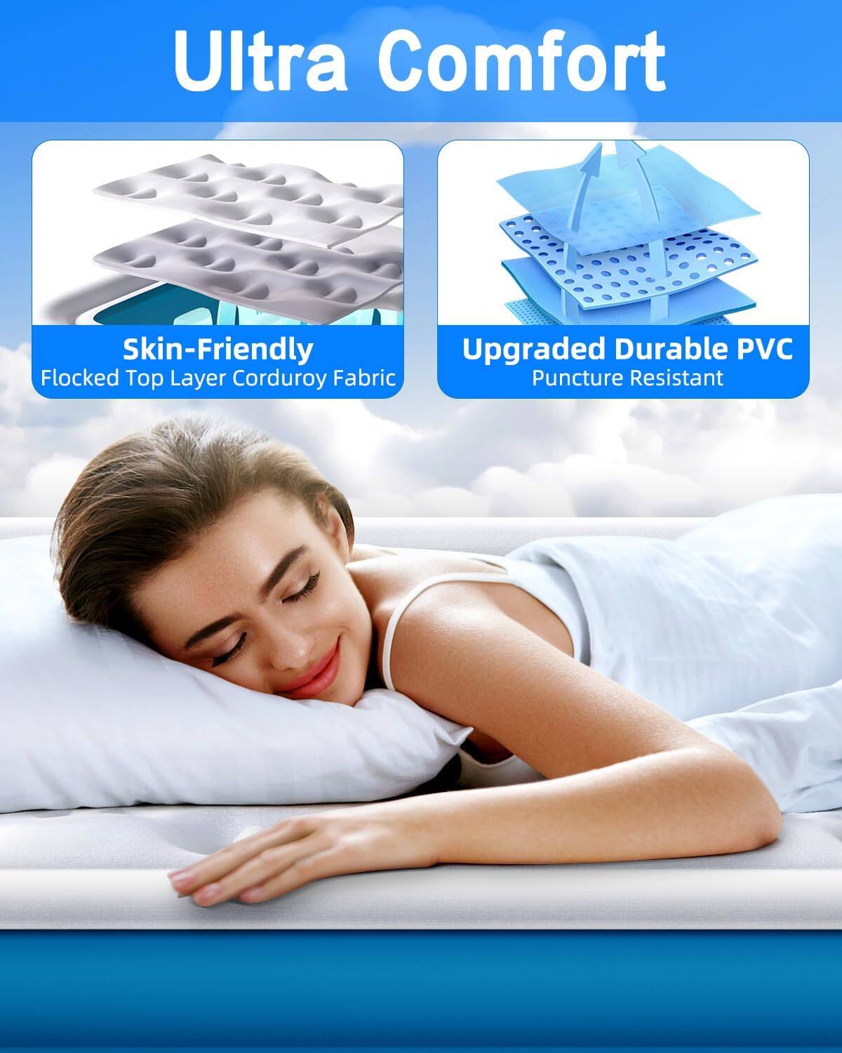 Ultra Comfort

Skin-Friendly  
Flocked Top Layer Corduroy Fabric

Upgraded Durable PVC  
Puncture Resistant