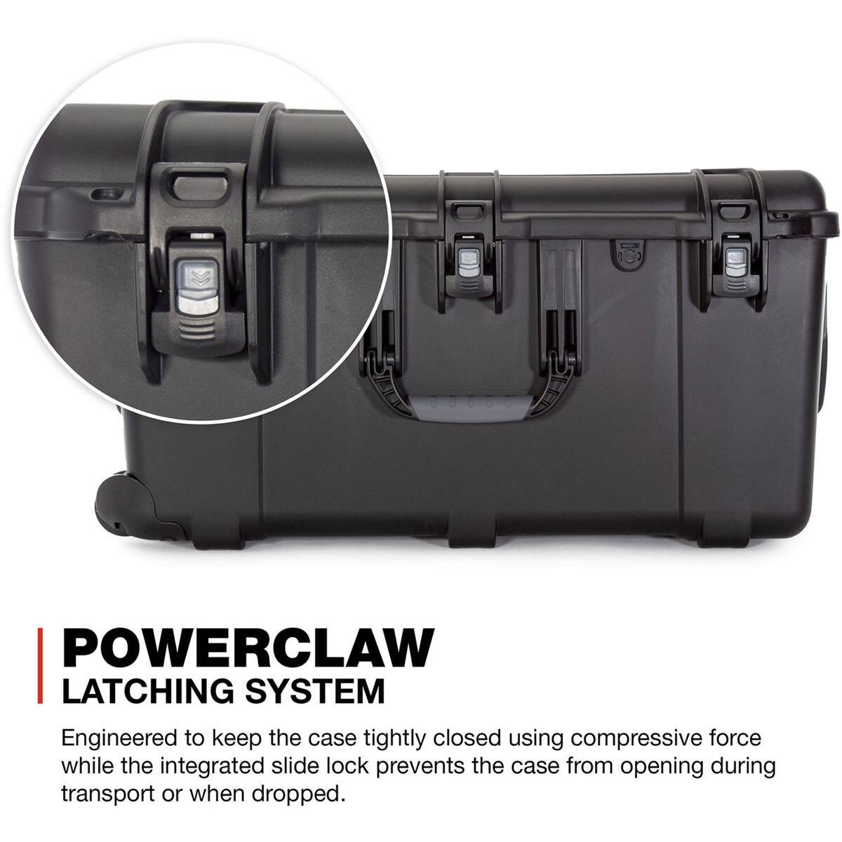 3 POWERCLAW LATCHING SYSTEM  
Engineered to keep the case tightly closed using compressive force while the integrated slide lock prevents the case from opening during transport or when dropped.