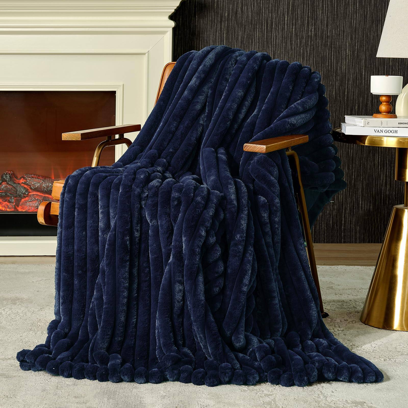 Striped Navy Blue Throw(55" x 70")