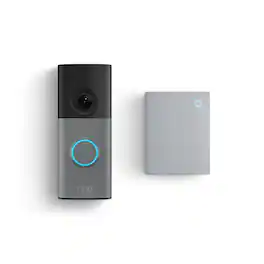 Ring - Wired Doorbell 2K (newest model), Speckled Gray + Chime (newest model) - Speckled Grey & White