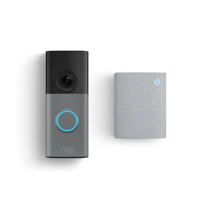 Front. Ring - Wired Doorbell 2K (newest model), Speckled Gray + Chime (newest model) - Speckled Grey & White.