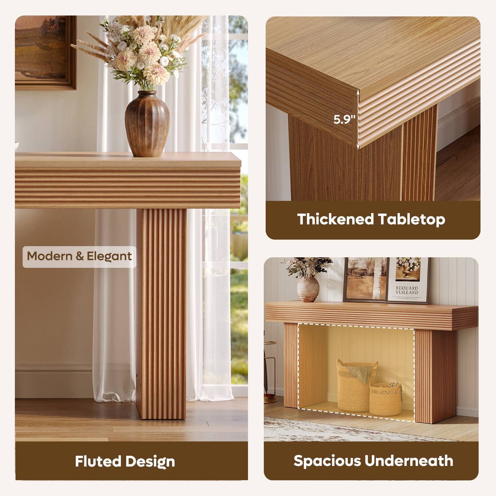 5.9" Thickened Tabletop Modern & Elegant LDOCARD VUILLAND Fluted Design Spacious Underneath