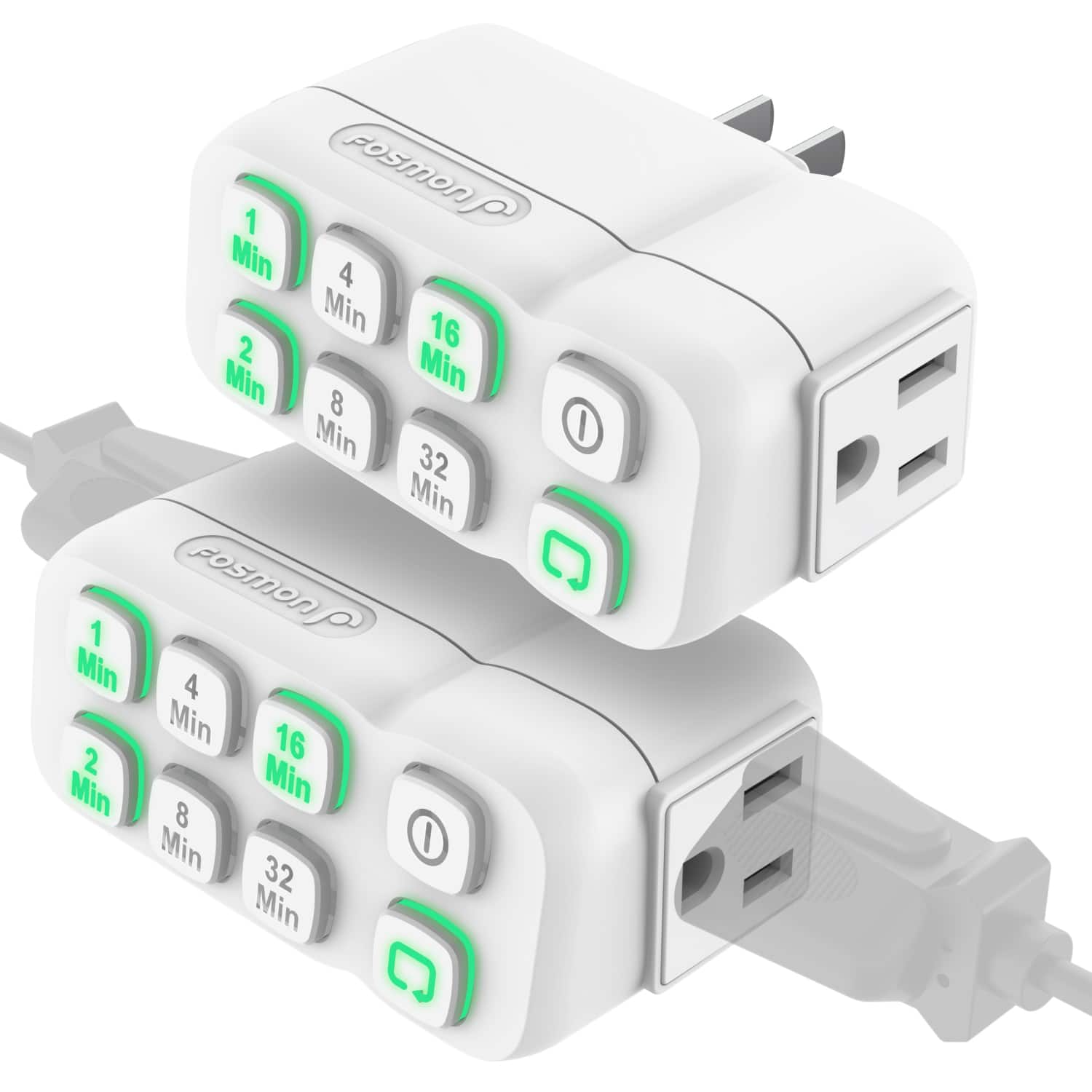 Fosmon - 2 Pack Indoor Countdown Timer Outlet, ETL Listed Plug in Light Timers for Electrical Outlets, AC Timer, 3-Prong Grounded - White