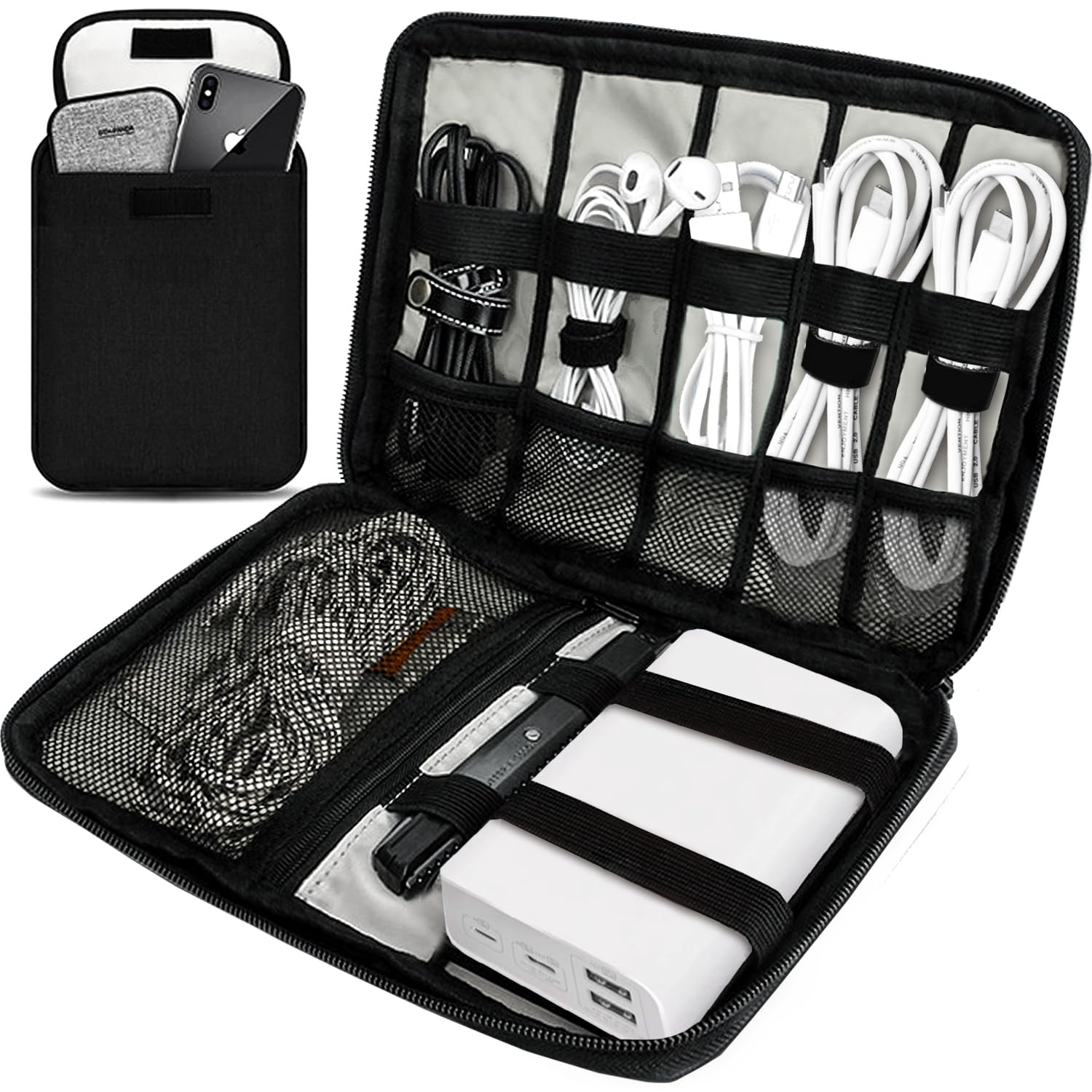 Front. DORLUKFU - Travel Cable Organizer Pouch Electronic Accessories,Travel Essentials,Cord Organizer Storage Bag For Cord, Charger,.