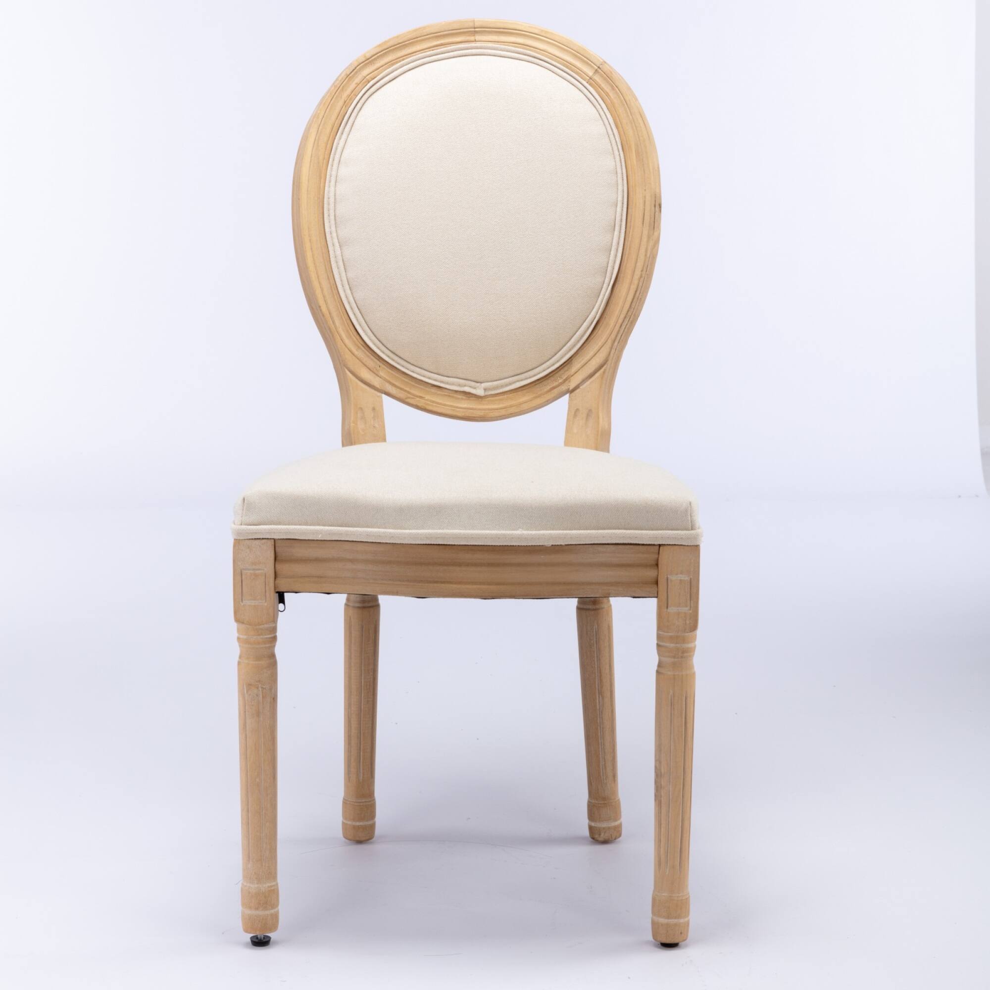 GOODSILO - French Style Solid Wood Frame Dining Chairs with Linen Fabric Upholstery, Set of 2 - Beige - Thumbnail 5