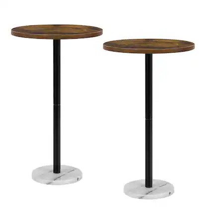 Front. Oumilen - Round Rustic Burnt Wood Side Table with White Marble Base, Compact Accent End Table - White.