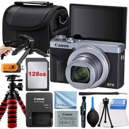 Canon - PowerShot G7 X Mark III Camera with 128GB Card + Case + Tripod + ZeeTech Basic - Silver