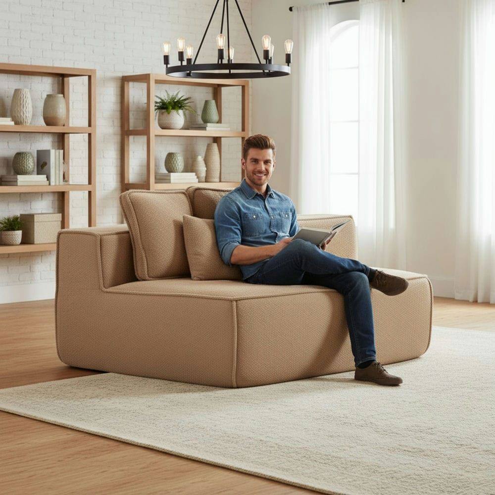 Alt View 7. Kadyn - Brown Teddy Fleece Single Sofa Chair - Compressed Modular Wide Seat with 3 Back Cushions, All-Foam Support - Brown.