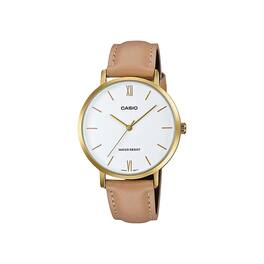 Casio - Women’s Tan Leather Strap Analog Watch with Gold Case - LTP-VT01GL-7BUDF - Brown