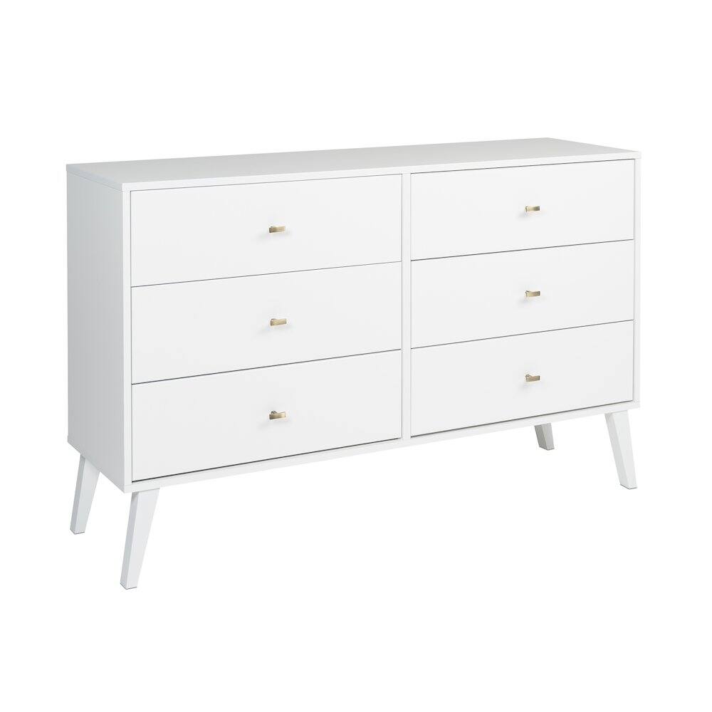 Angle. Prepac - Milo Mid Century Modern  6-drawer Dresser, White - White.