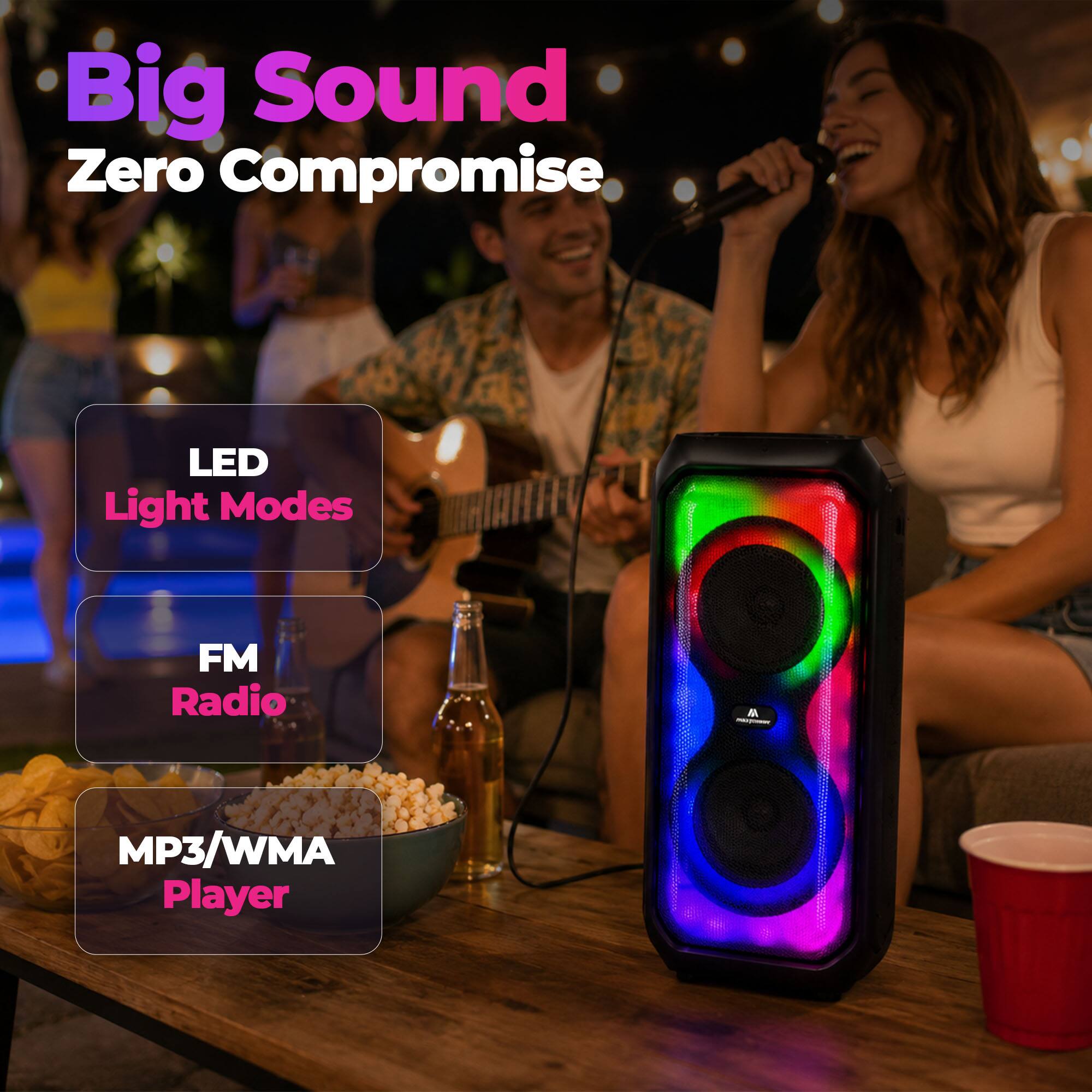 Big Sound Zero Compromise LED Light Modes FM Radio MP3/WMA Player
