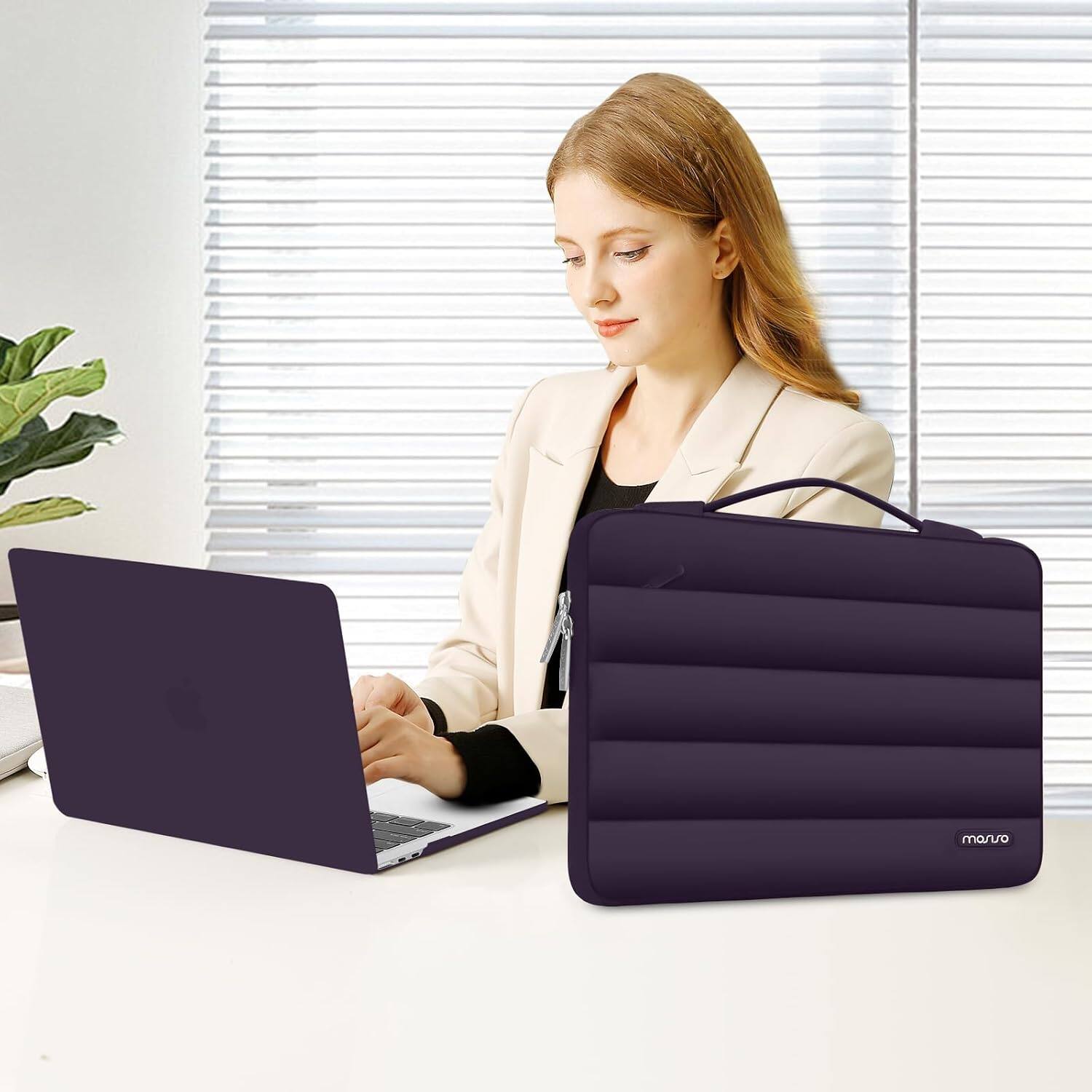 Alt View 3. mosiso - Hard Case Set for MacBook Air 13 inch M5 M4 M3 M2 2022-2026 with Puffy Bag&Keyboard Cover&Webcam Cover&Screen Protector - Plum Purple.